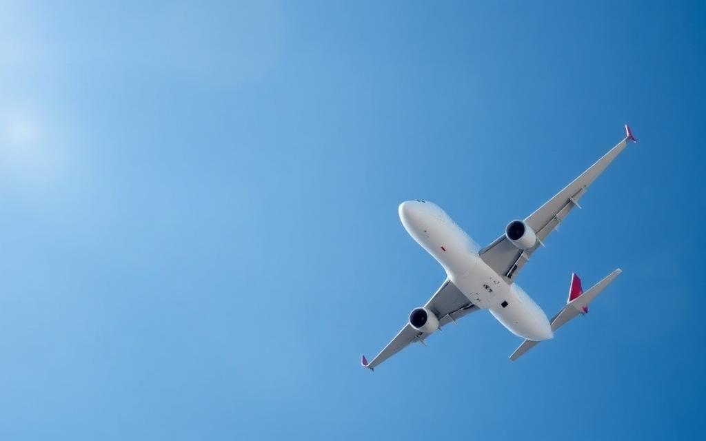 Avião comercial voando em céu azul